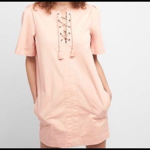 Gap Lace-Up Shift Dress Pink Tassel Dress